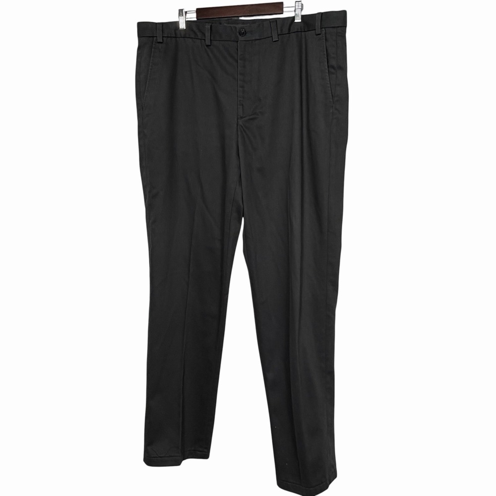EDDIE BAUER‎ Chino Pants Charcoal Gray Relaxed Fit Cotton Flat Front Mens T42